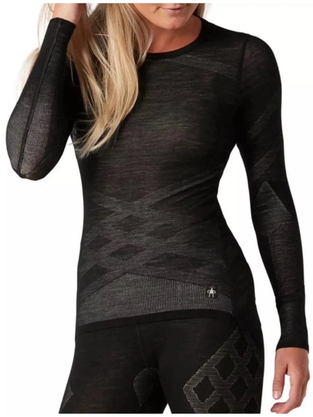Smartwool Intraknit 200 Thermal Merino Base Layer Crew Black-White Large Women's